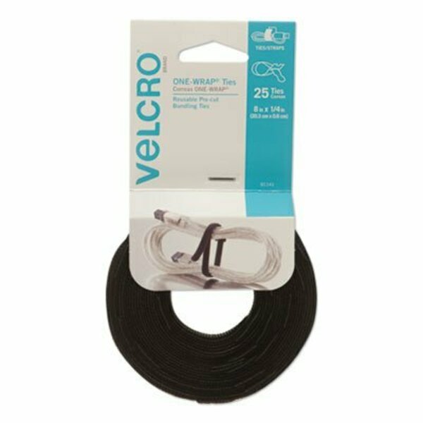 Velcro Brand ONE-WRAP PRE-CUT THIN TIES, 0.25in X 8in, BLACK, 25PK 91141